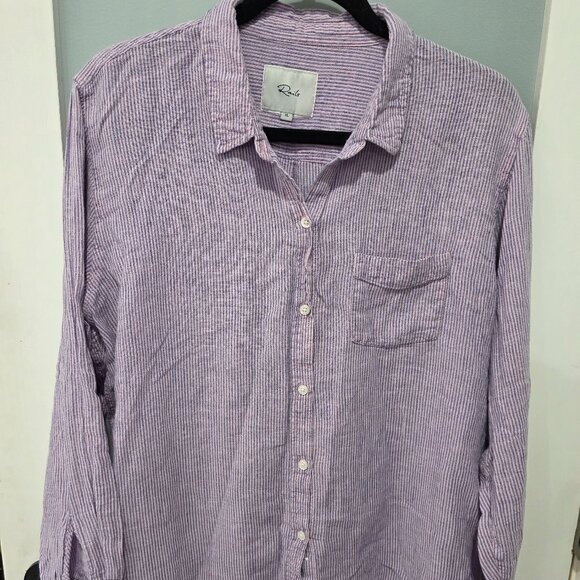 Rails Tops - Rails Pink Blue Stripe Button Up Shirt Women’s XL Linen Rayon Blend